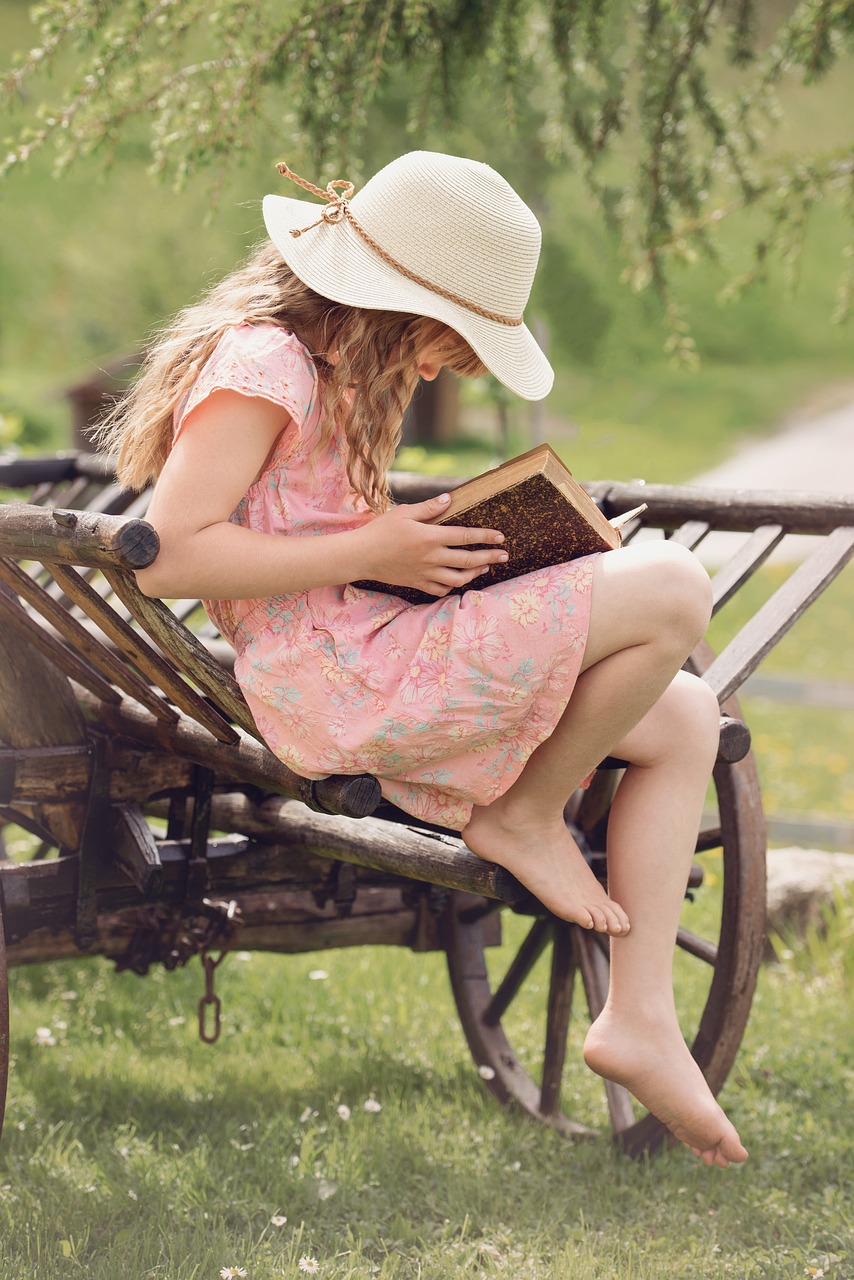 child, girl, book